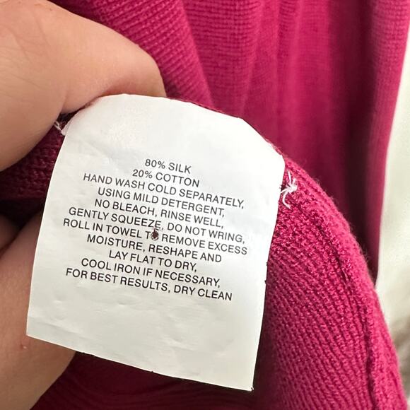 EILEEN FISHER Silk Cotton Open Front Cardigan Sweater Raspberry Pink Sz M {SS19} - Picture 5 of 5